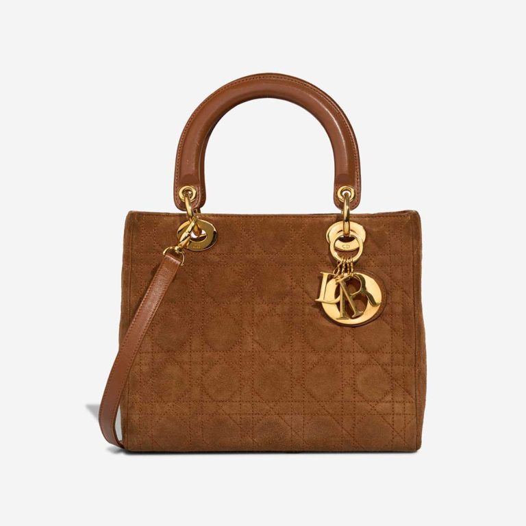 Dior Lady Medium Suede Brown Front | Sell your designer bag