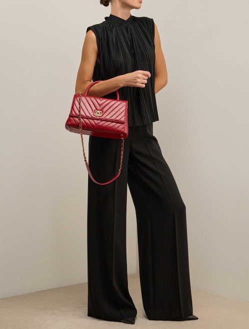 Chanel Timeless Handle Medium Crinkled Calf Red on Model | Sell your designer bag