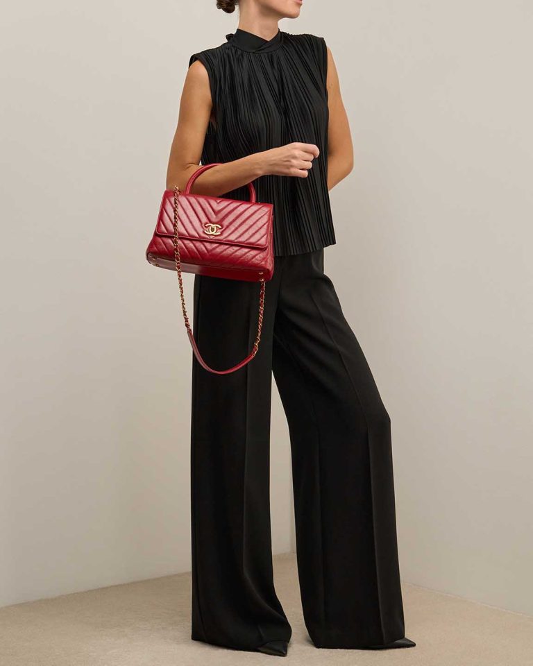 Chanel Timeless Handle Medium Crinkled Calf Red Front | Sell your designer bag