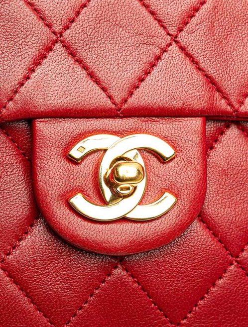Chanel Timeless Mini Square Lamb Red Closing System | Sell your designer bag