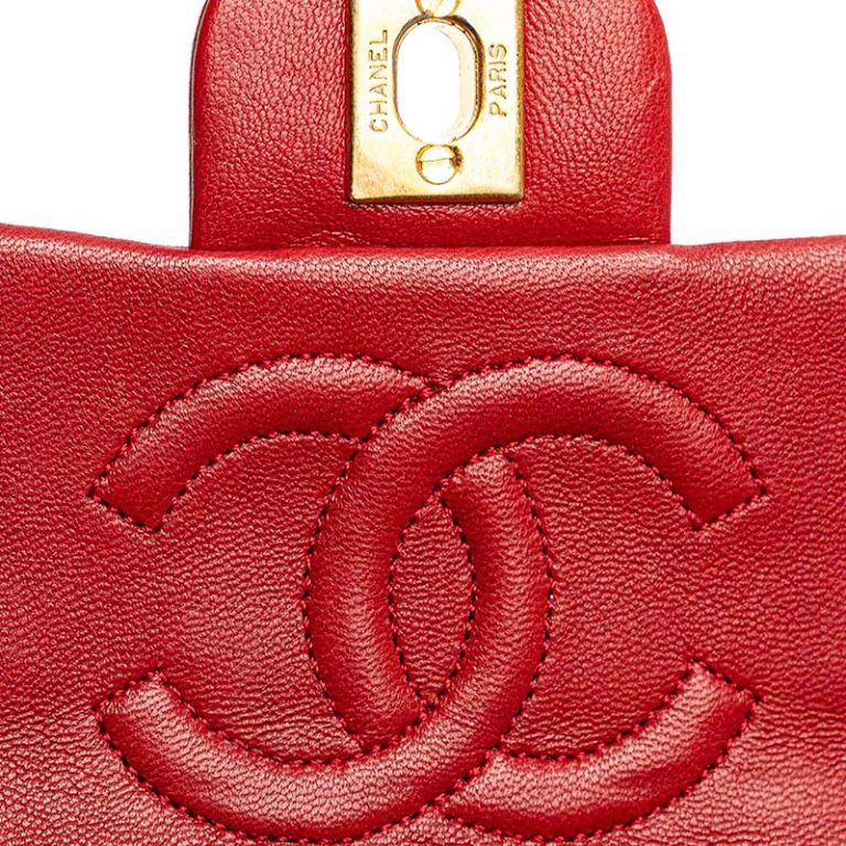 Chanel Timeless Mini Square Lamb Red Signs of wear | Sell your designer bag