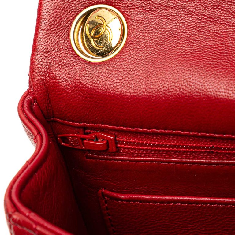 Chanel Timeless Mini Square Lamb Red Signs of wear | Sell your designer bag