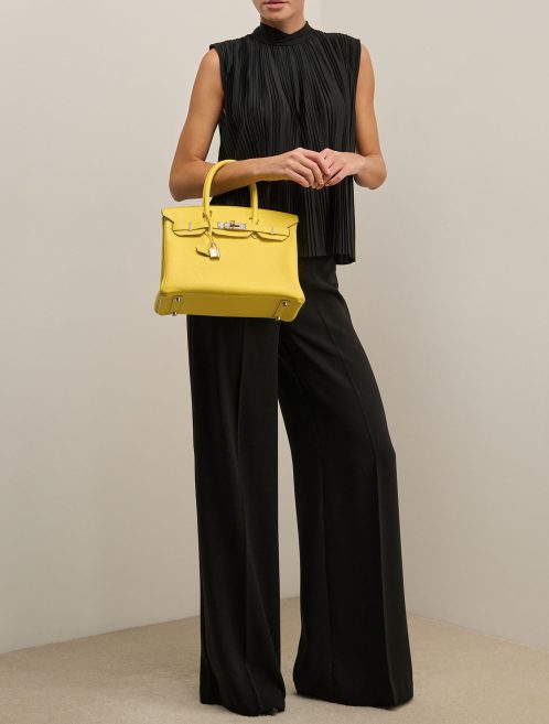 Hermès Birkin 30 Taurillon Clémence Lime on Model | Sell your designer bag