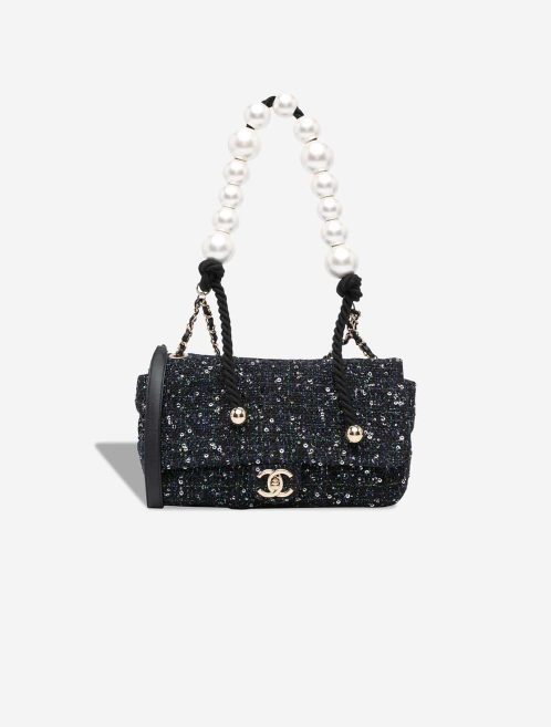 Chanel Flap Bag Medium Pearl Handel Tweed Black / Multicolor Front | Sell your designer bag