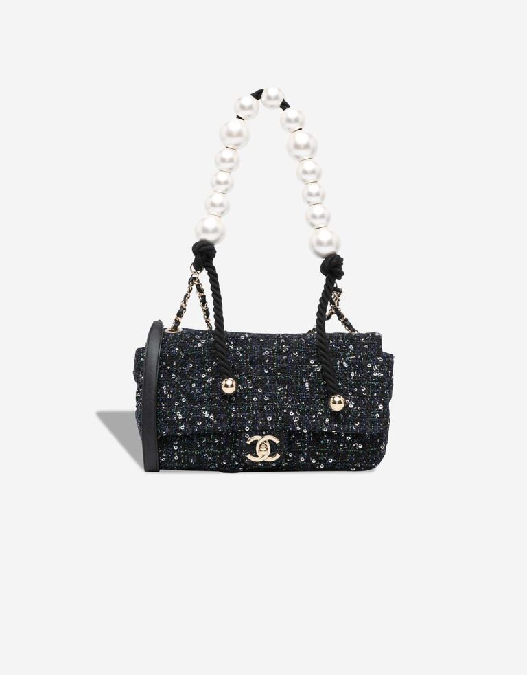 Chanel Flap Bag Medium Pearl Handel Tweed Black / Multicolor Front | Sell your designer bag