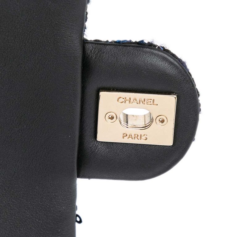 Chanel Flap Bag Medium Pearl Handel Tweed Black / Multicolor Front | Sell your designer bag