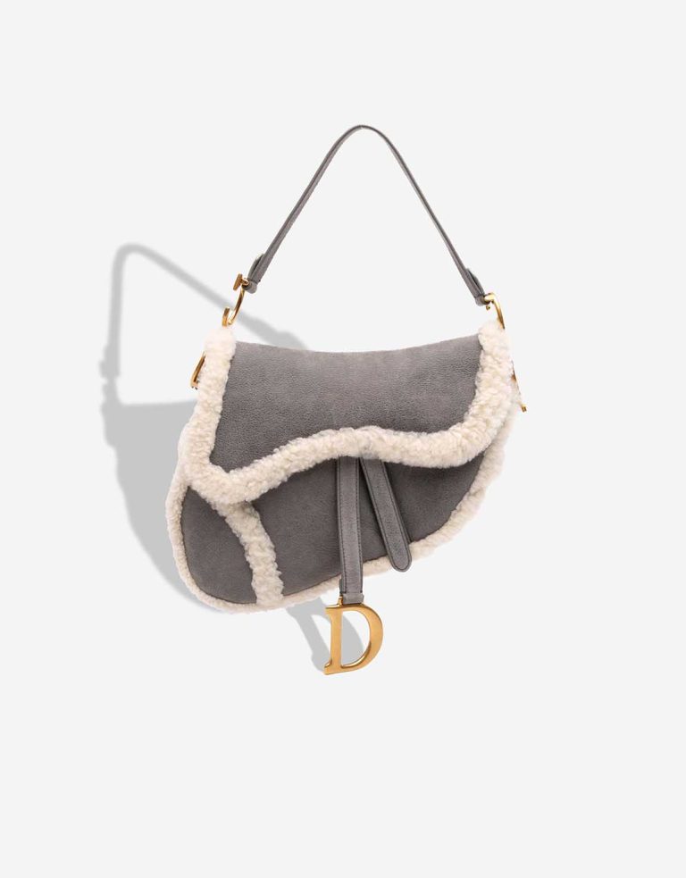 Dior Saddle Medium Shearling Grey / White Front | Sell your designer bag