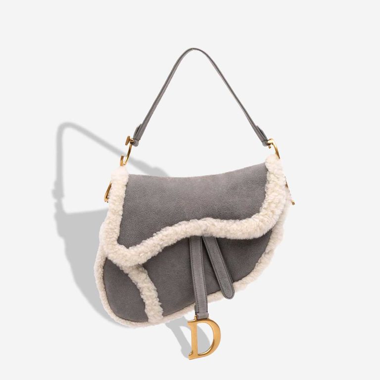 Dior Saddle Medium Shearling Grey / White Front | Sell your designer bag
