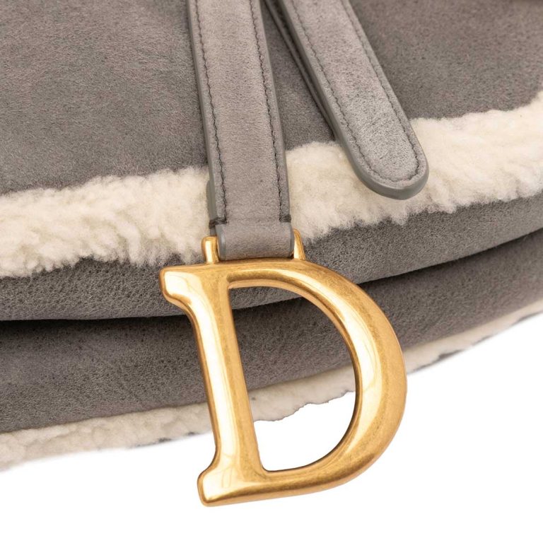 Dior Saddle Medium Shearling Grey / White Front | Sell your designer bag