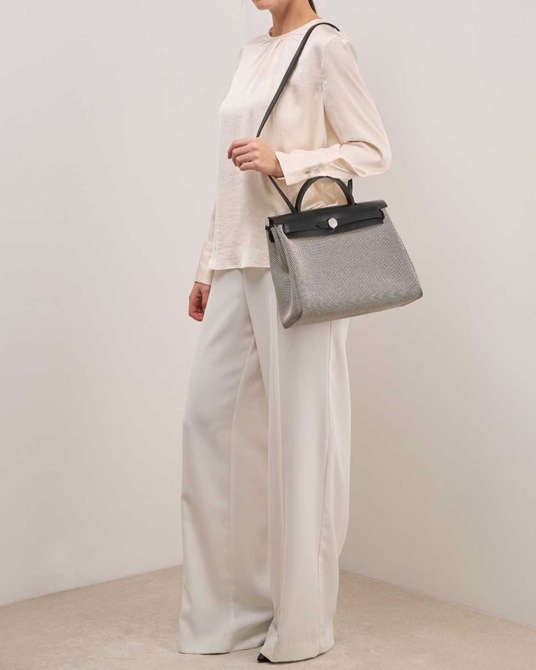 Hermès Herbag 31 Toile Criss / Vache Hunter Écru / Black Front | Sell your designer bag
