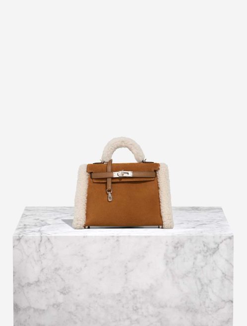 Hermès Kelly Mini Doblis Suede / Swift / Mouton Merinos Chamois / Écru / Alezan Front | Sell your designer bag
