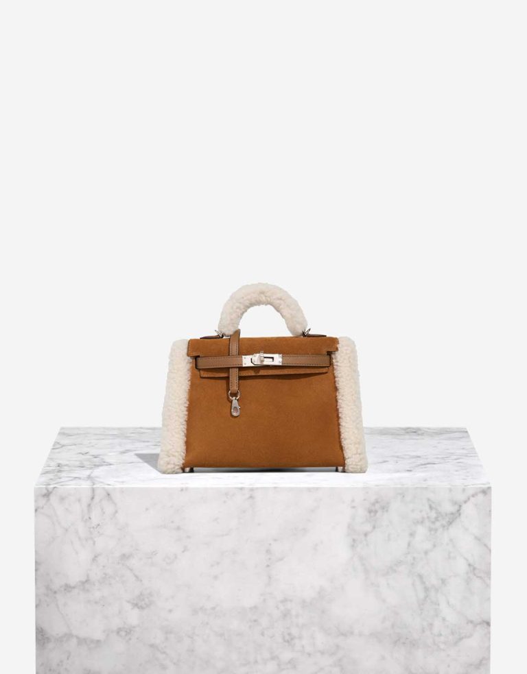 Hermès Kelly Mini Doblis Suede / Swift / Mouton Merinos Chamois / Écru / Alezan Front | Sell your designer bag
