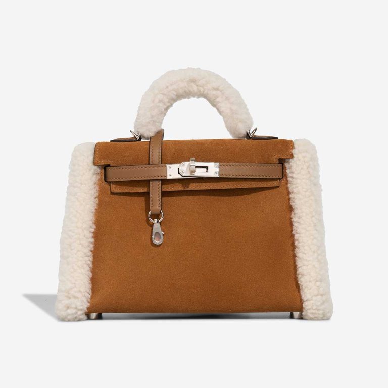 Hermès Kelly Mini Doblis Suede / Swift / Mouton Merinos Chamois / Écru / Alezan Front | Sell your designer bag
