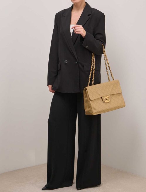 Chanel Timeless Jumbo Lamb Beige on Model | Sell your designer bag