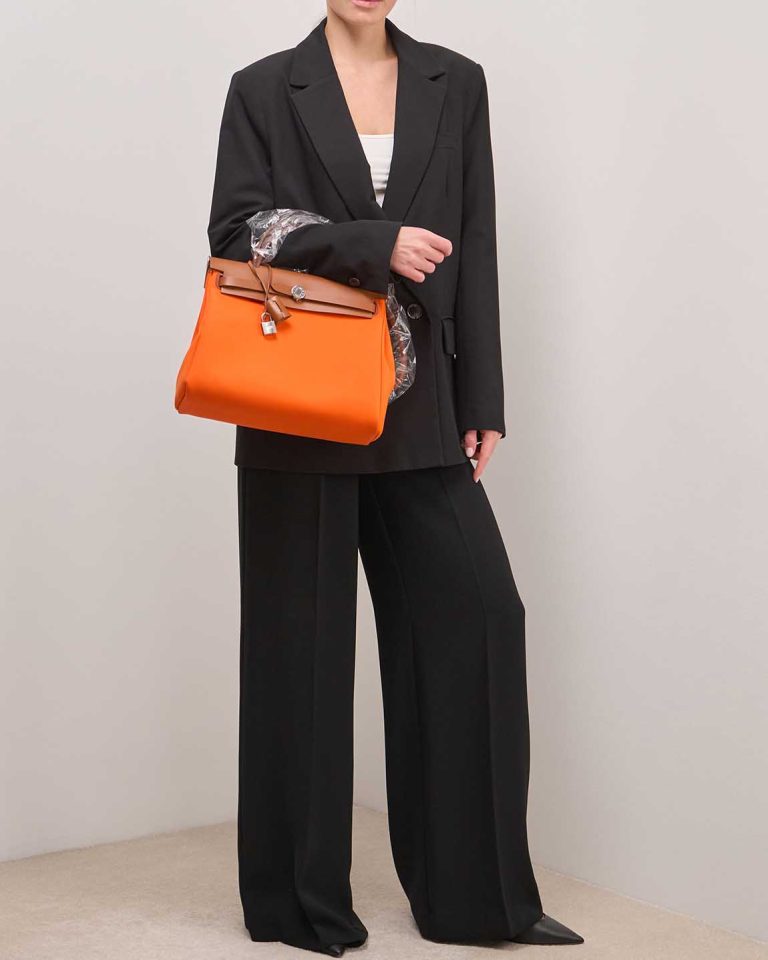 Hermès Herbag 31 Vache Hunter / Toile Fauve / Orange Minium Front | Sell your designer bag