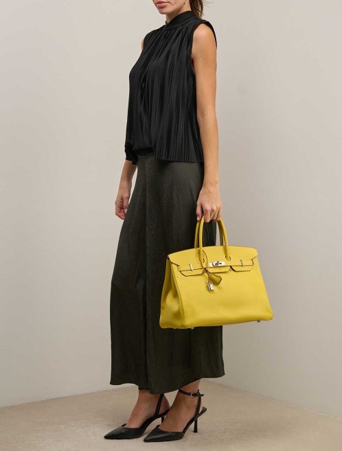 Hermès Birkin 35 Epsom Lime / Gris Perle on Model | Sell your designer bag