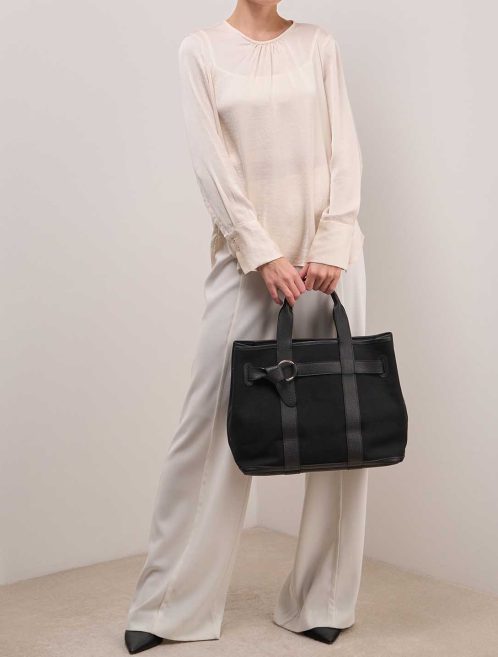 Hermès Petite Ceinture Clémence / Toile Militaire Black on Model | Sell your designer bag