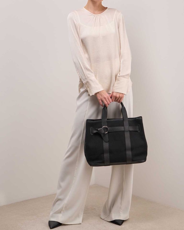 Hermès Petite Ceinture Clémence / Toile Militaire Black Front | Sell your designer bag