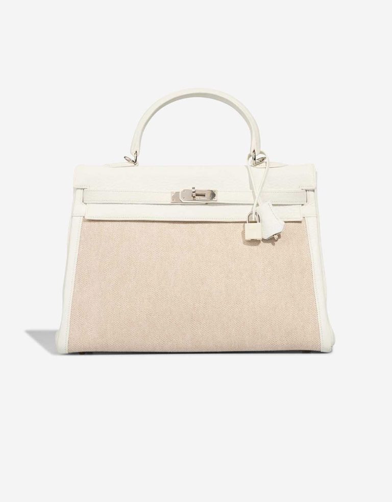 Hermès Kelly 35 Taurillon Clémence / Toile Blanc / Écru Front | Sell your designer bag