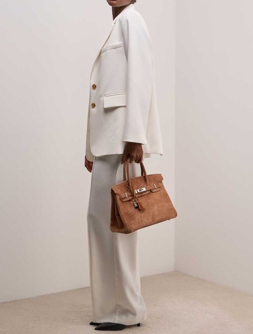 Hermès Birkin 30 Doblis Suede Noisette on Model | Sell your designer bag