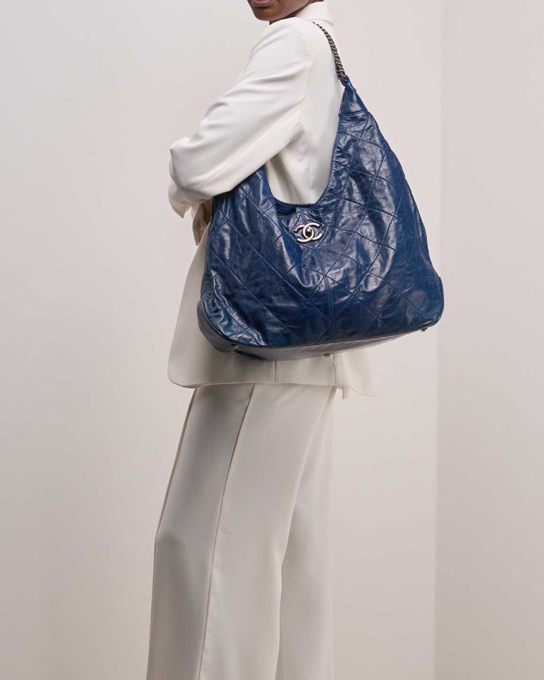 Chanel Hobo Large Aged Calf Blue Front | Sell your designer bag