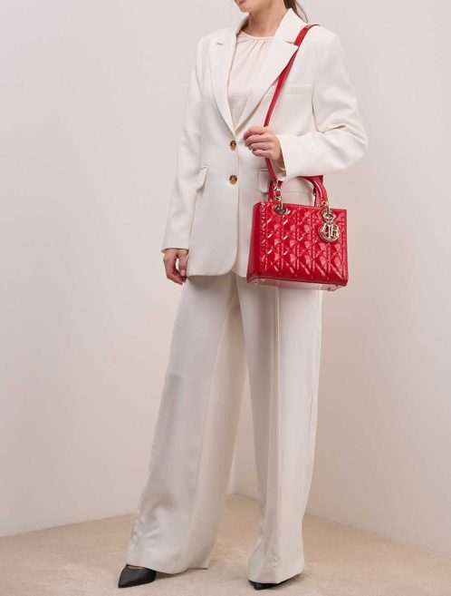 Dior Lady Medium Patent Red on Model | Sell your designer bag