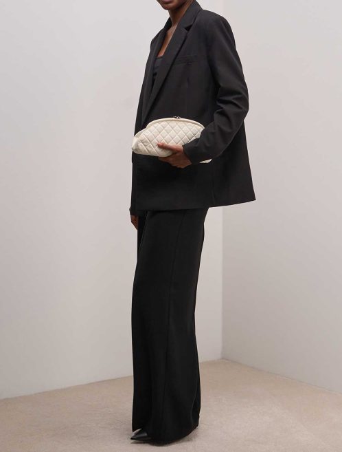 Chanel Clutch Caviar White on Model | Sell your designer bag