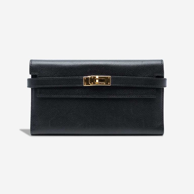Hermès Kelly Long Wallet Epsom Black Front | Sell your designer bag