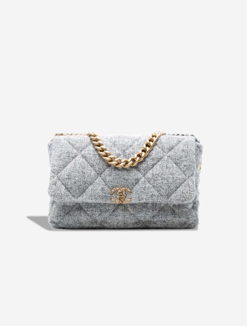 Chanel 19 Large Flap Bag Wool Grey Front | Sell your designer bag