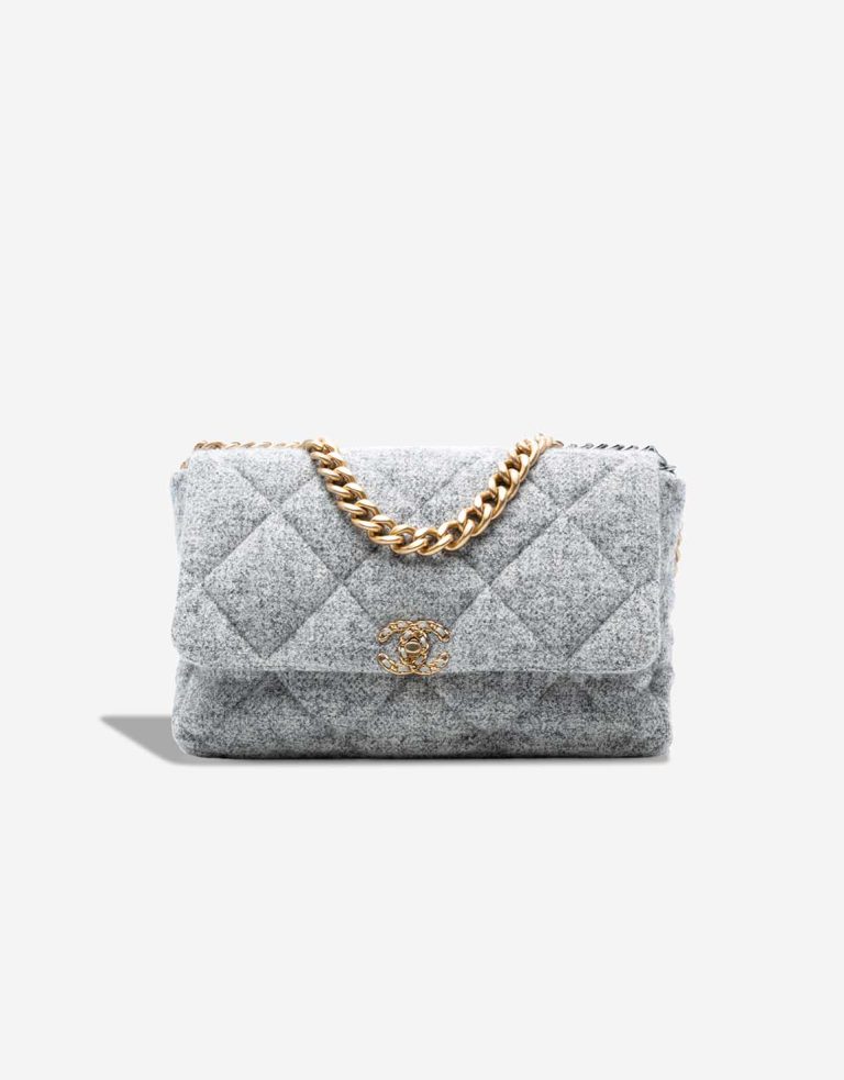 Chanel 19 Large Flap Bag Wool Grey Front | Sell your designer bag