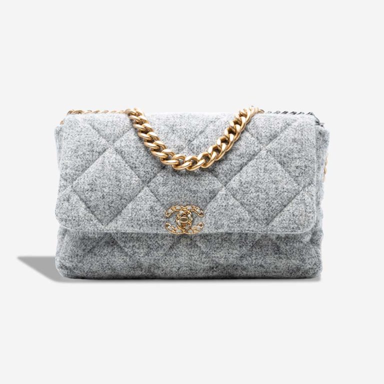 Chanel 19 Large Flap Bag Wool Grey Front | Sell your designer bag