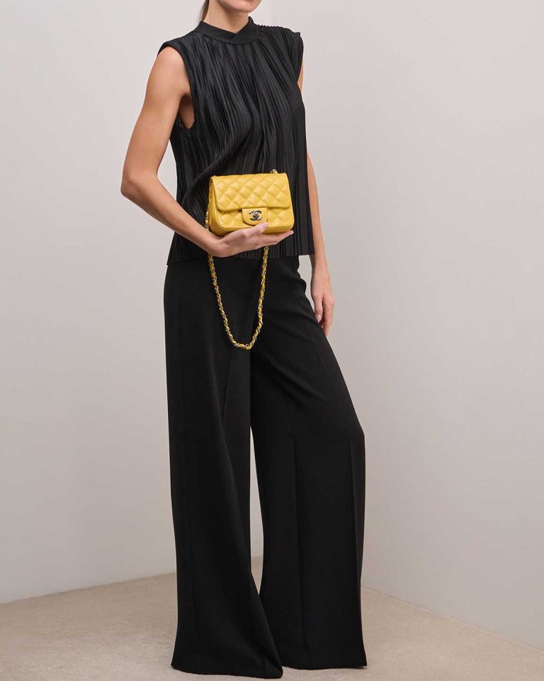 Chanel Timeless Mini Square Lamb Yellow Front | Sell your designer bag