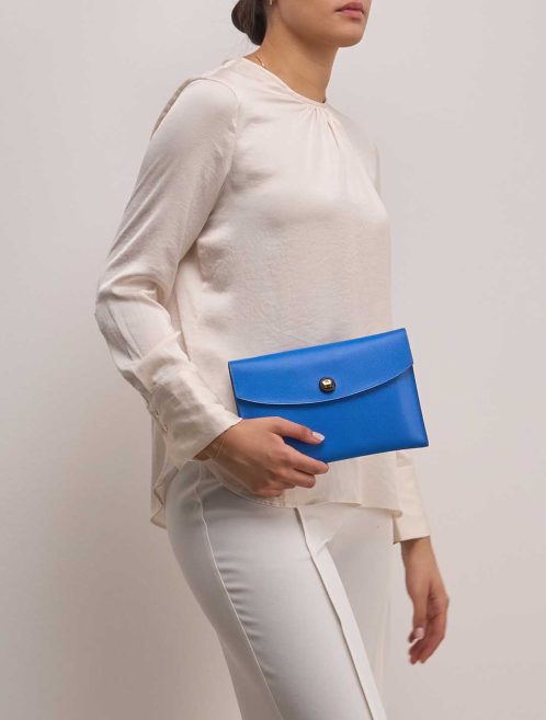Hermès Rio Clutch Courchevel Bleu France on Model | Sell your designer bag