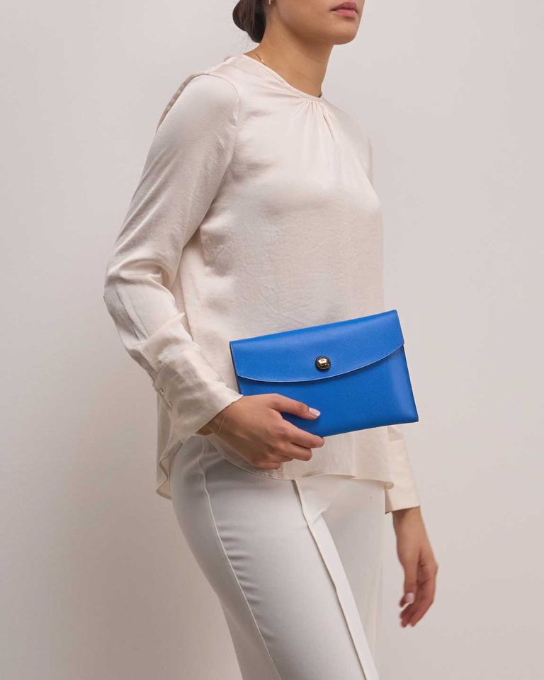 Hermès Rio Clutch Courchevel Bleu France Front | Sell your designer bag