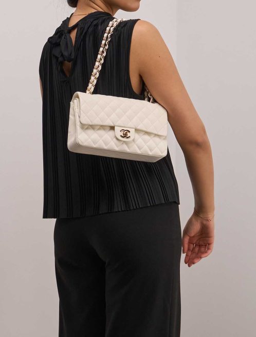 Chanel Timeless Medium Lamb White on Model | Sell your designer bag