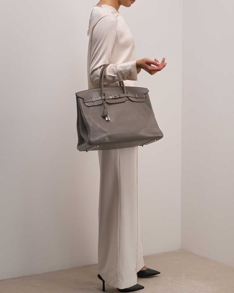 Hermès Birkin 40 Taurillon Clémence Étain Front | Sell your designer bag