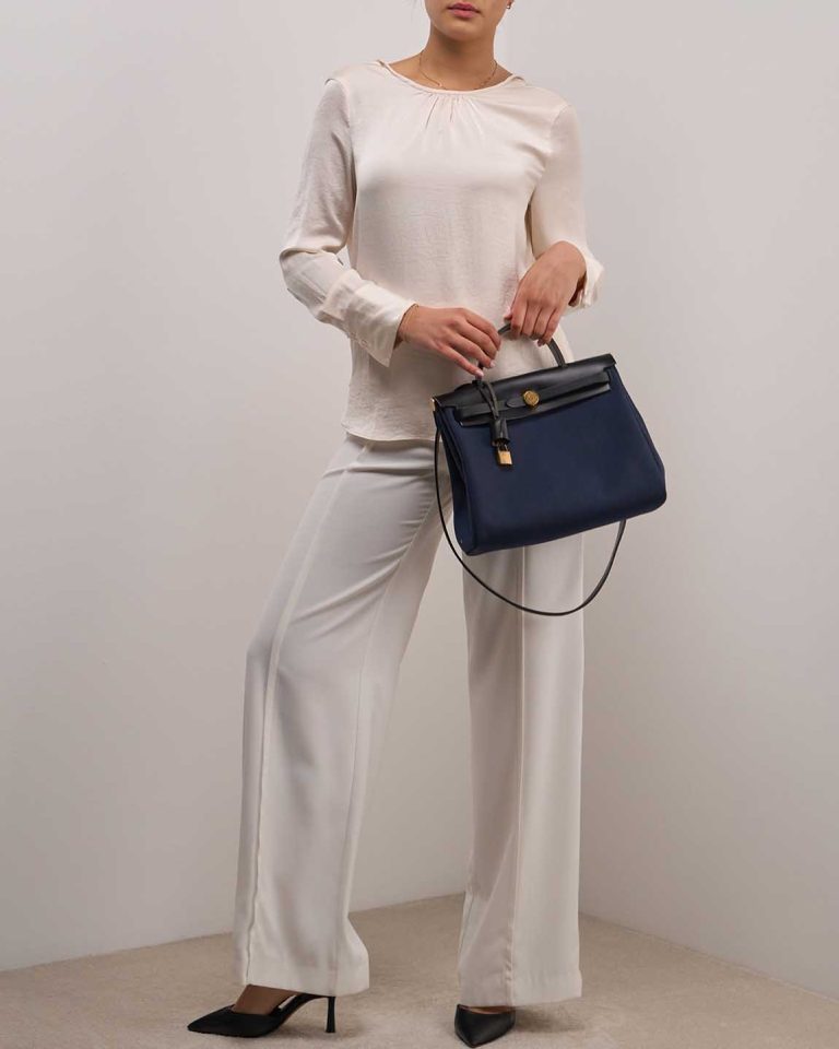 Hermès Herbag 31 Toile / Vache Hunter Bleu Marine / Black Front | Sell your designer bag