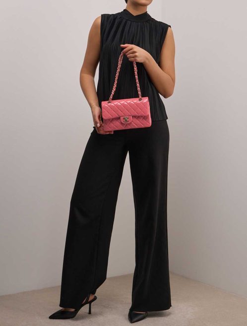 Chanel Timeless Small Patent Rose on Model | Sell your designer bag