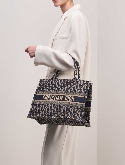 Dior Book Tote Small Canvas Blue on Model | Sell your designer bag