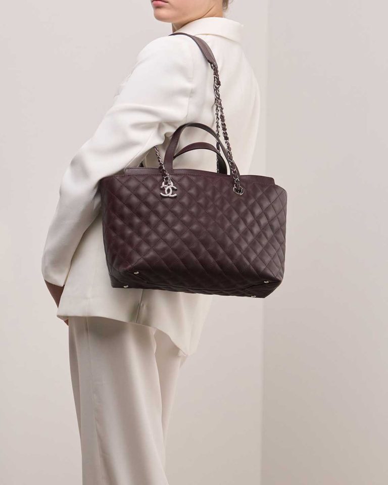 Chanel Shopping Tote Lamb Brown on Model | Sell your designer bag
