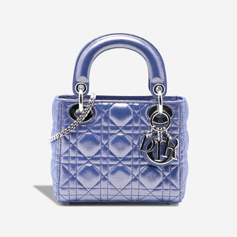 Dior Lady Mini Lamb Metallic Blue Front | Sell your designer bag