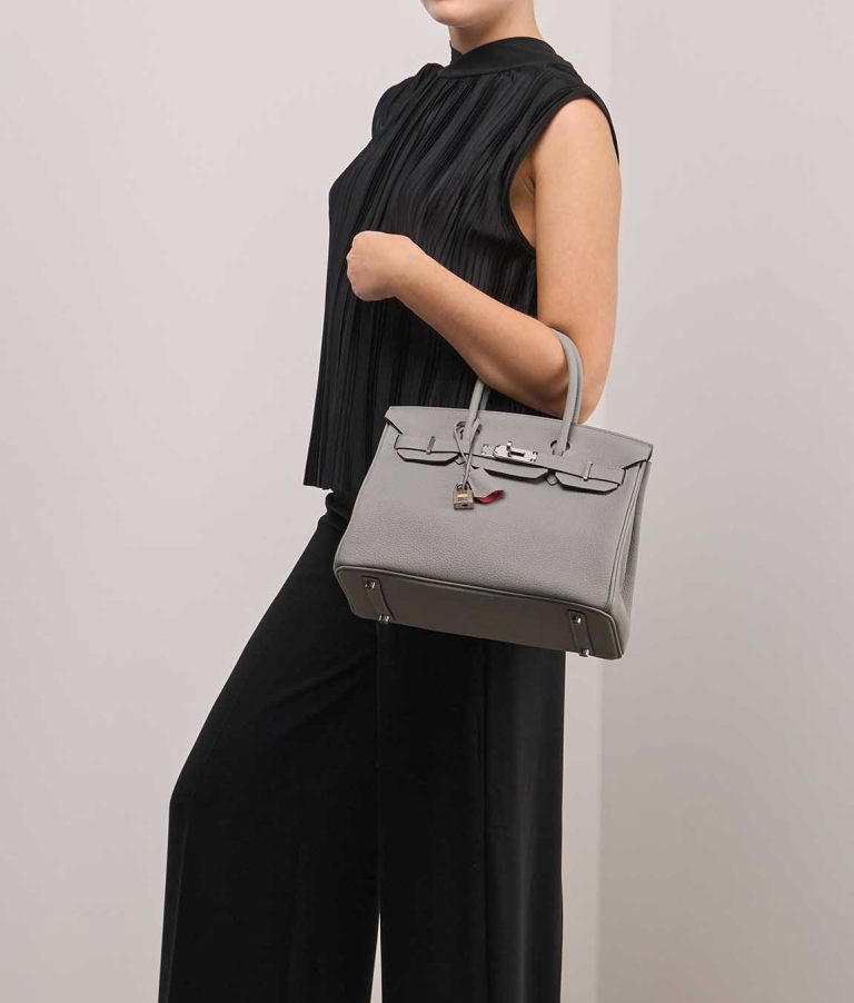 Hermès Birkin 30 Togo Gris Mouette / Rose Azalée on Model | Sell your designer bag