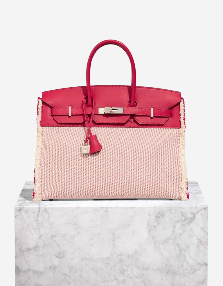 Hermès Birkin Fray 35 Swift / Toile Framboise / Écru Front | Sell your designer bag