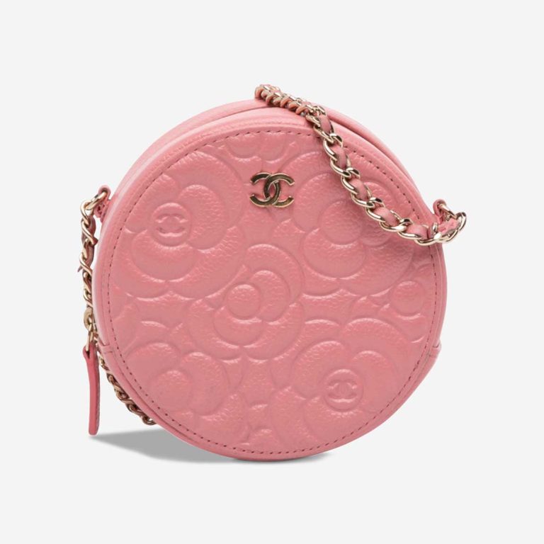 Chanel Round Clutch Camellia Caviar Pink Front | Sell your designer bag