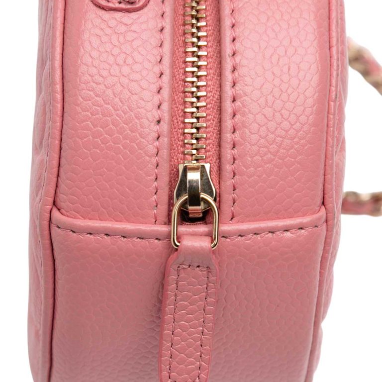 Chanel Round Clutch Camellia Caviar Pink Front | Sell your designer bag