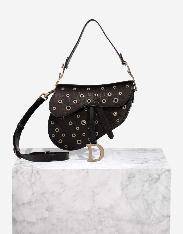 Dior Saddle Medium Aged Calf Black Front | Sell your designer bag