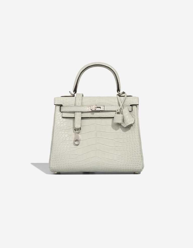 Hermès Kelly 25 Matte Alligator Gris Neve Front | Sell your designer bag