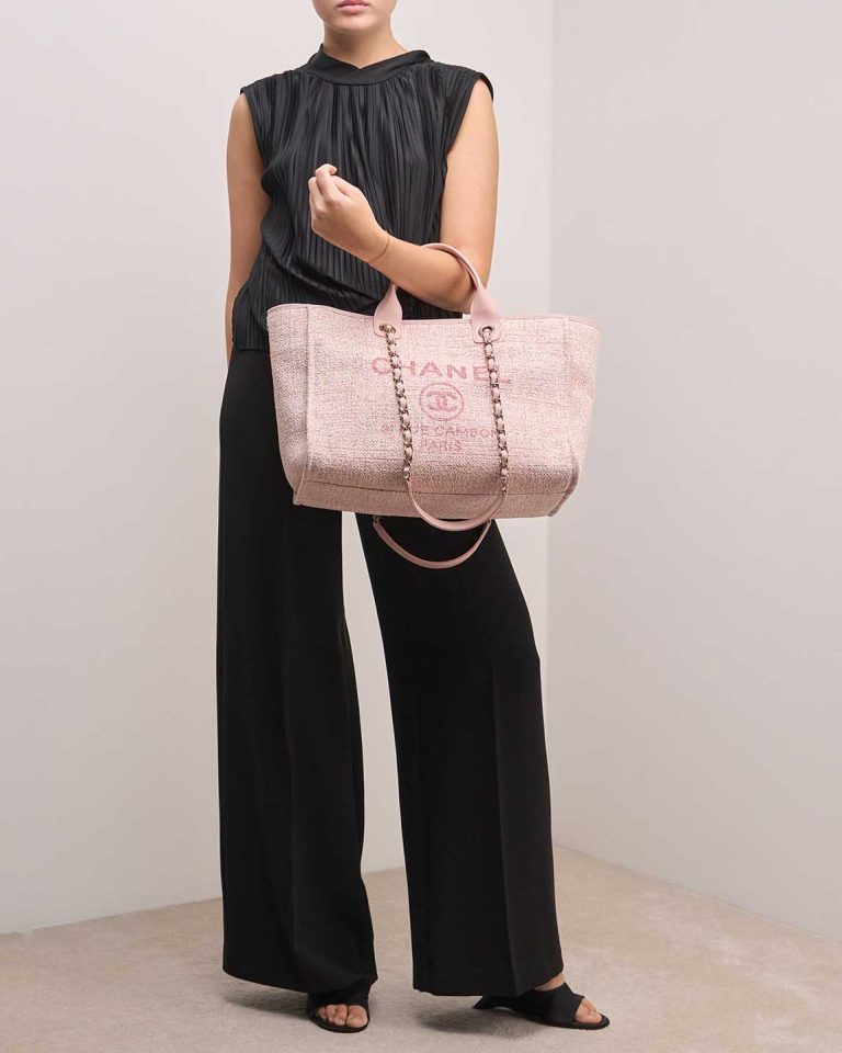 Chanel Deauville Medium Canvas Pink on Model | Sell your designer bag