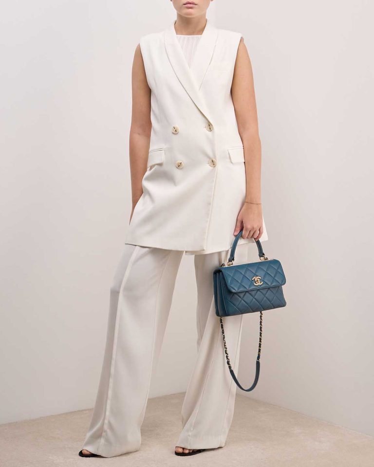 Chanel Trendy CC Medium Lamb Petrol Blue on Model | Sell your designer bag