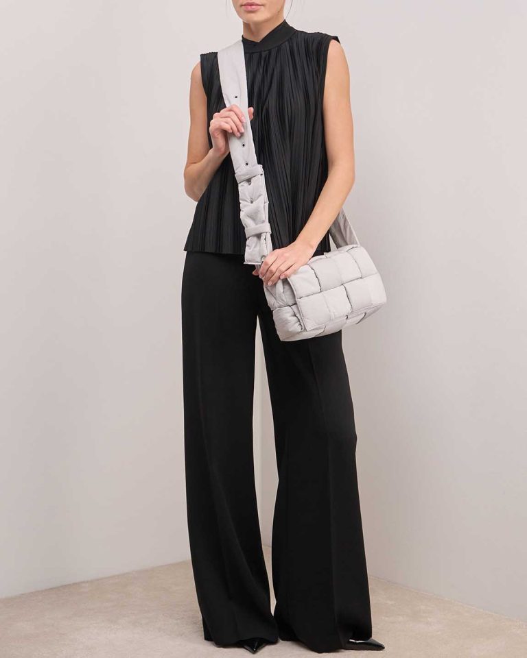 Bottega Veneta Cassette Nylon Light Blue on Model | Sell your designer bag